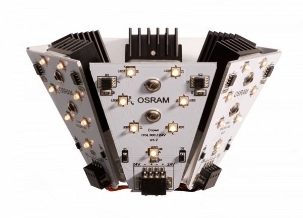 LED modul Siemens LED modul se skládá ze šesti desek, z nichž je každá osazena sedmi diodami. Tyto diody produkují teplé bílé světlo, podobně jako klasické žárovky.