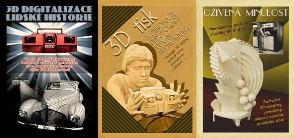 Příležitosti k využití současných 3D technologií poslancům (a nejen jim) názorně ilustrují historizující plakáty, které připravila redakce časopisu Konstruktér. Zdroj: Vydavatelství Nová média