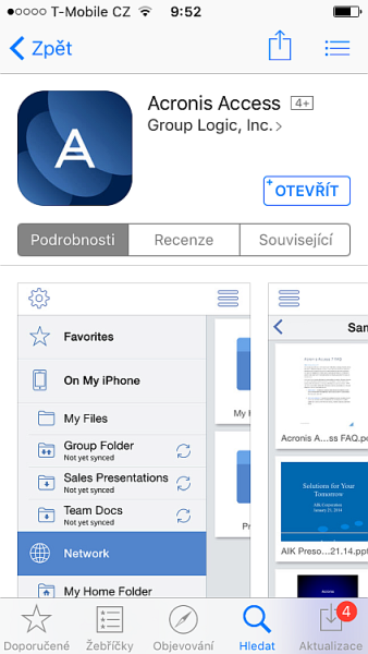 Acronis Access iPhone store. Zdroj: Acronis